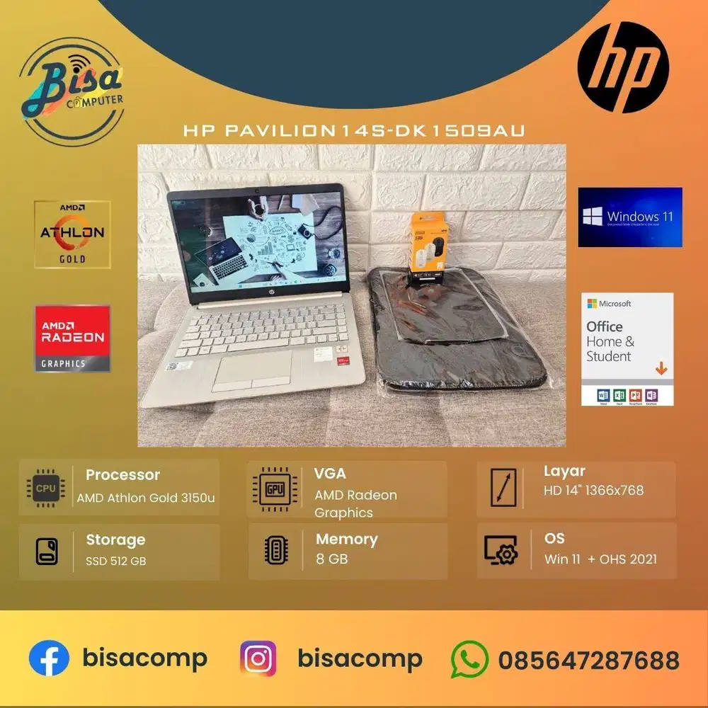 HP 14s-DK1509AU AMD Athlon Gold 3150u SSD 512gb Ram 8gb 14inchHD