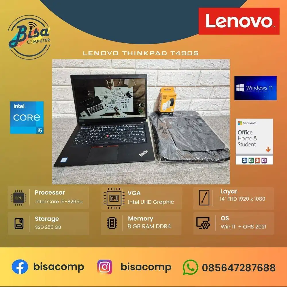 Lenovo Thinkpad T490s Core i5 8th Gen SSD 256gb Ram 8gb 14inchFHD