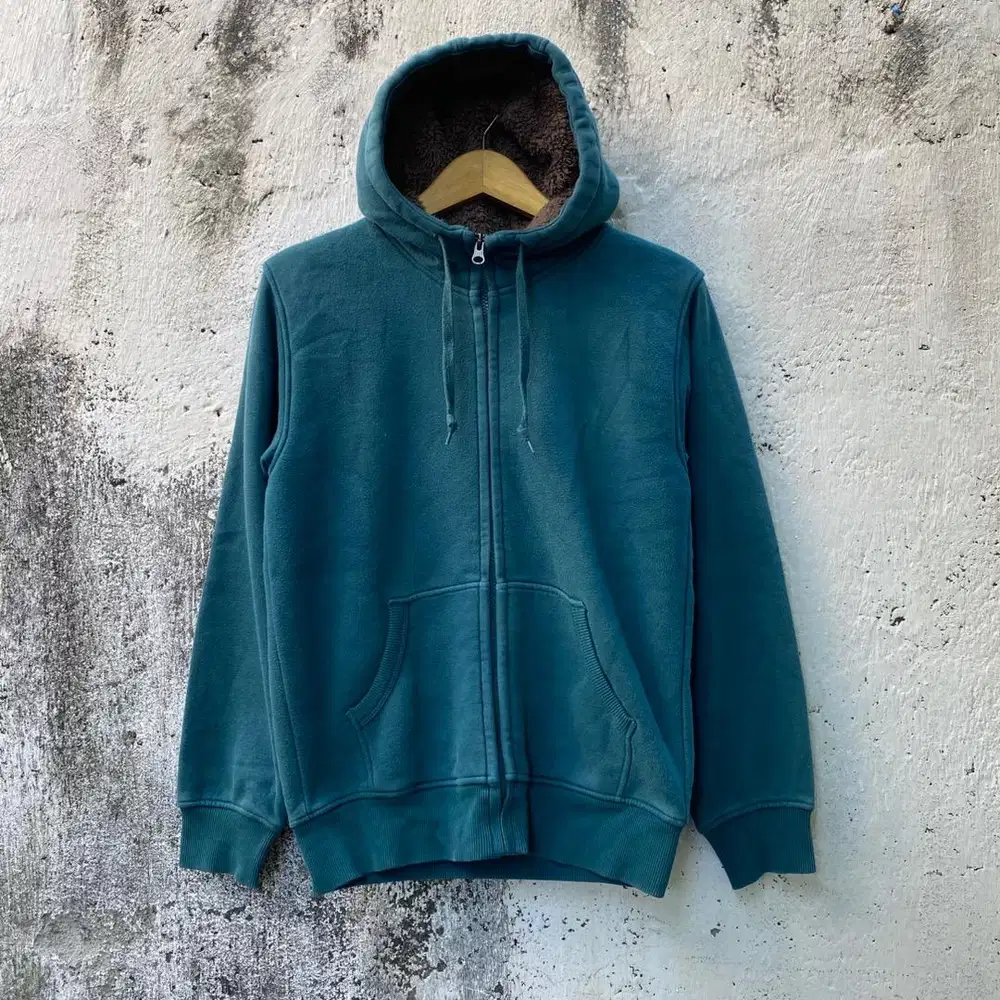 Ziphoodie sherpa Uniqlo - Size M - Jaket Zipper hoodie hijau