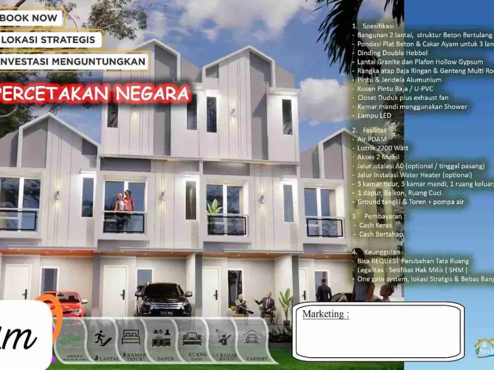 Rumah baru mewah 2-3 lantaiSHM lokasi strategis  dekat mitra 10