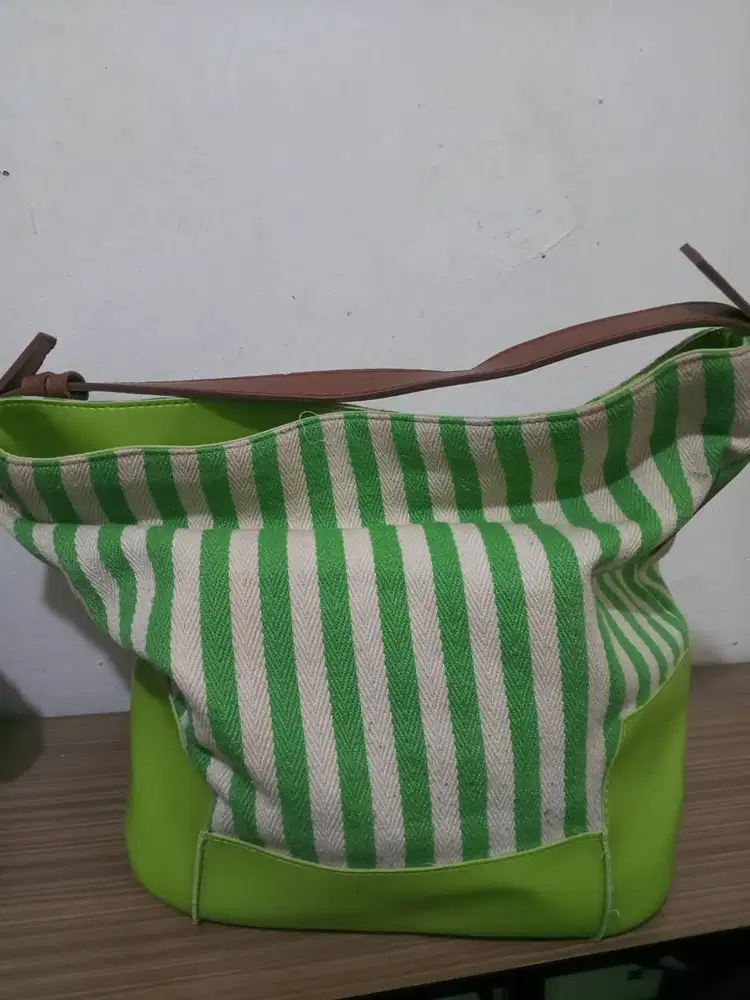Zara green stripe bag