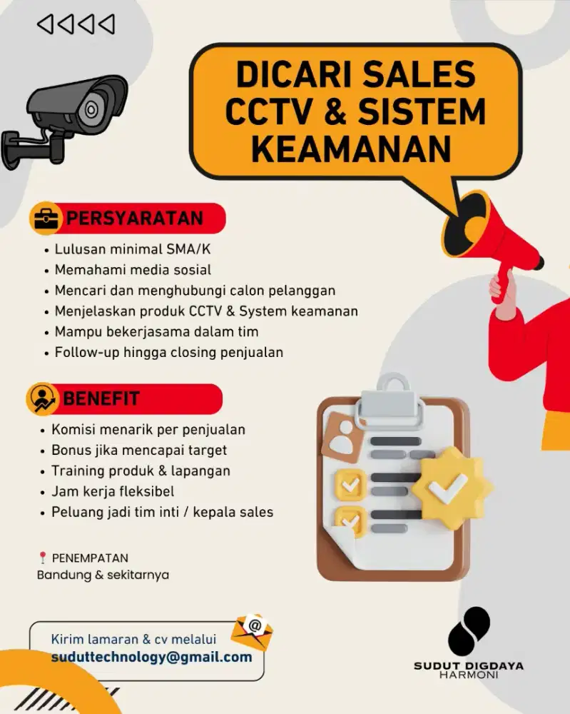 Lowongan pekerjaan Sales CCTV dan keamanan digital