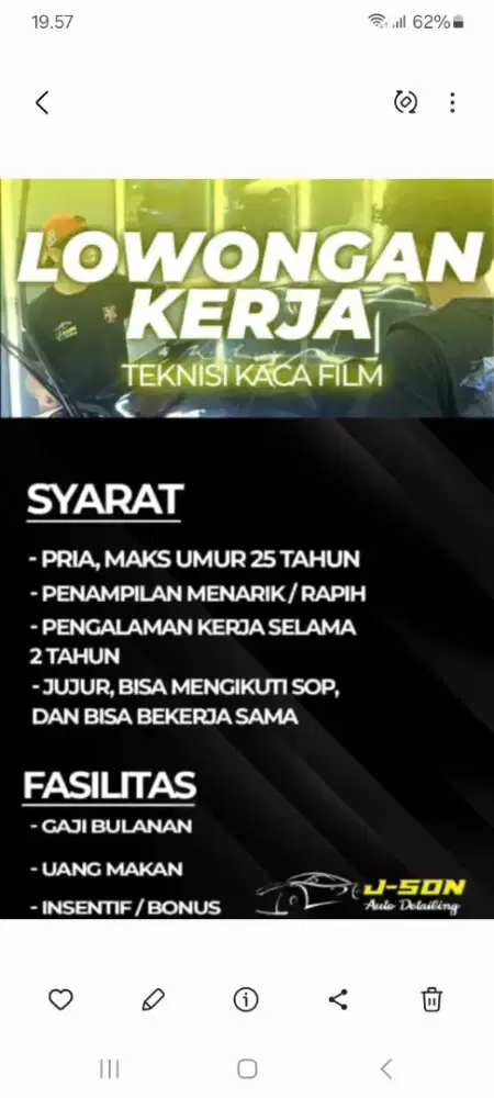 Cari teknisi kaca film untuk di toko kaca film tinggal dkt jkt selatan