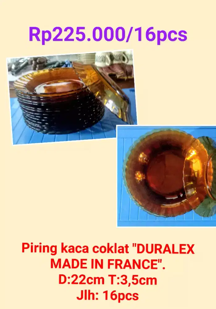 Piring kaca coklat DURALEX MADE IN FRANCE