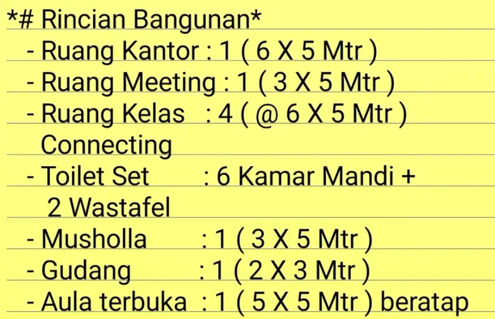 Dijual cepat bangunan tempat kursus