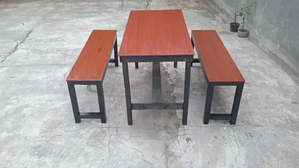 Meja Cafe, meja warkop satu set kursi panjang murah