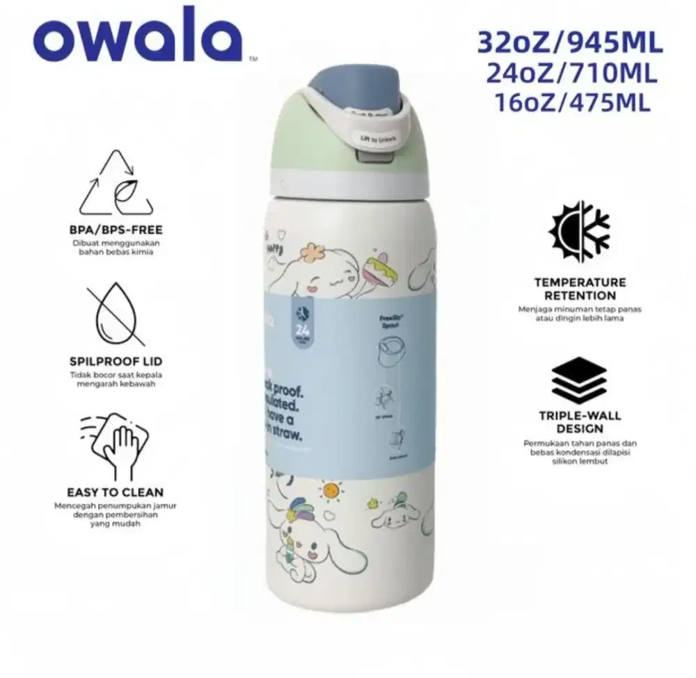 Jual botol minum termos merek Owala, ukuran 710 ml.