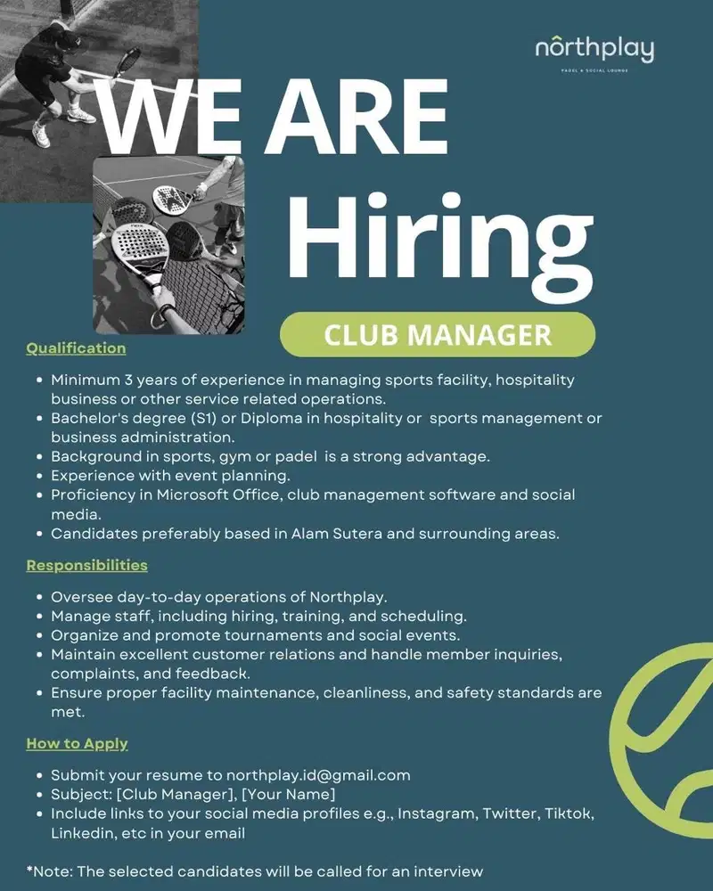 HIRING CLUB MANAGER PADEL