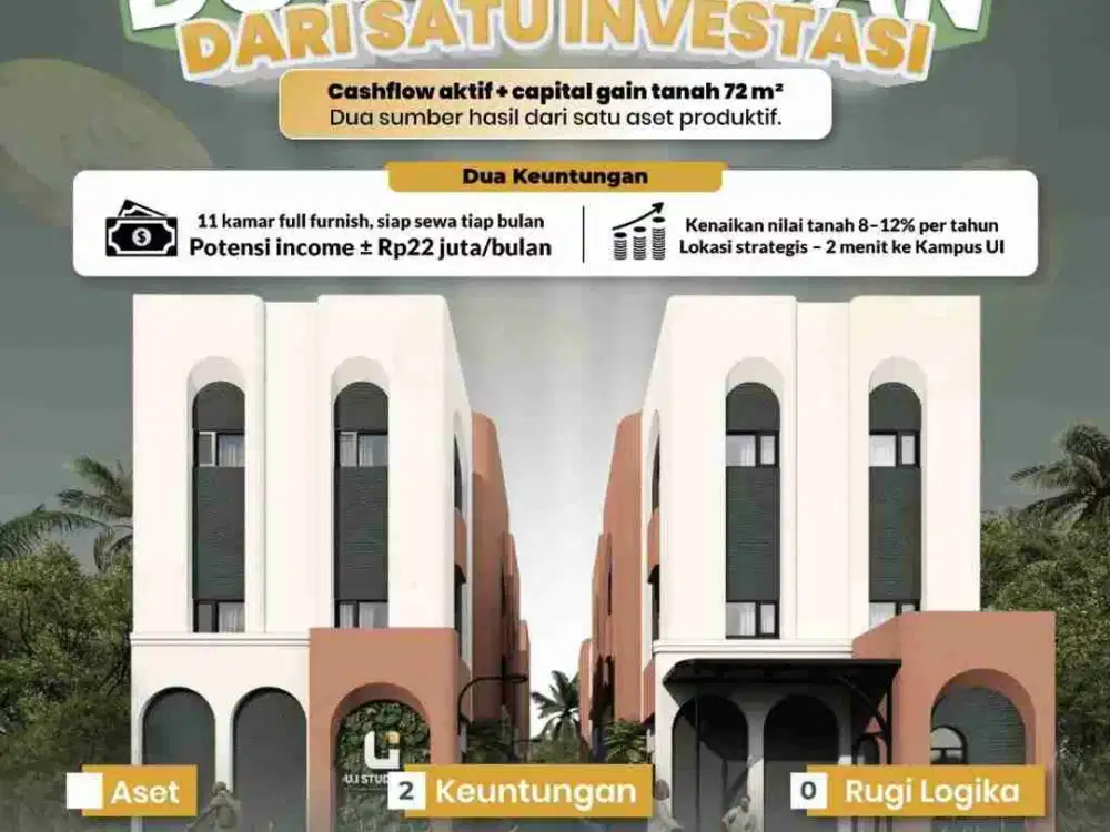 Investasi Pasif Income: Kost di UI 2 Menit Gerbang Vokasi Dekat Toll Kukusan, 3 Lt Fully Furnished SHM, Occupancy Tinggi