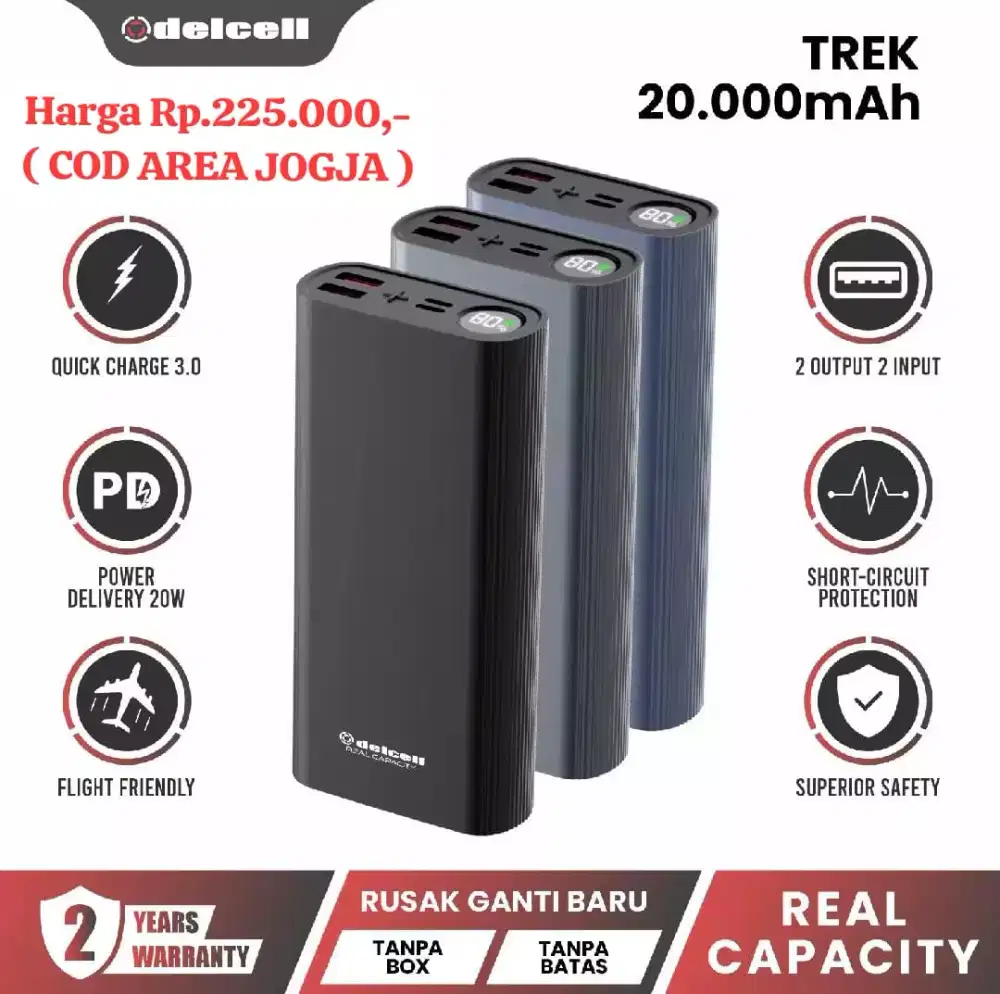 Powerbank Delcell 20000mah ( Digital & Fast Charging )
