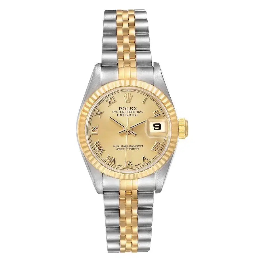 Rolex Datejust Lady 26m, Roman Index Gold Dial Steel & 18K YG Jubilee