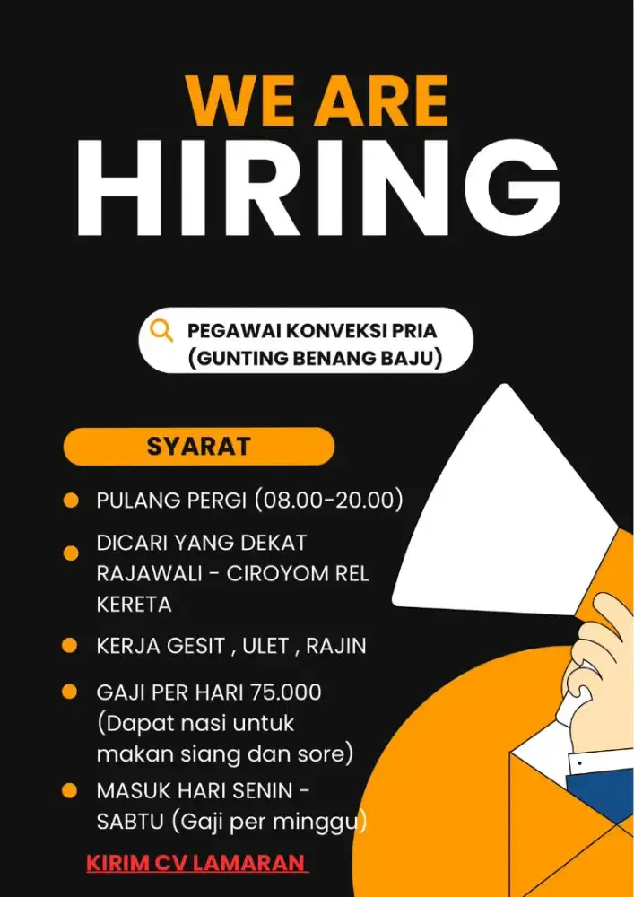 Dicari pegawai konveksi pria
