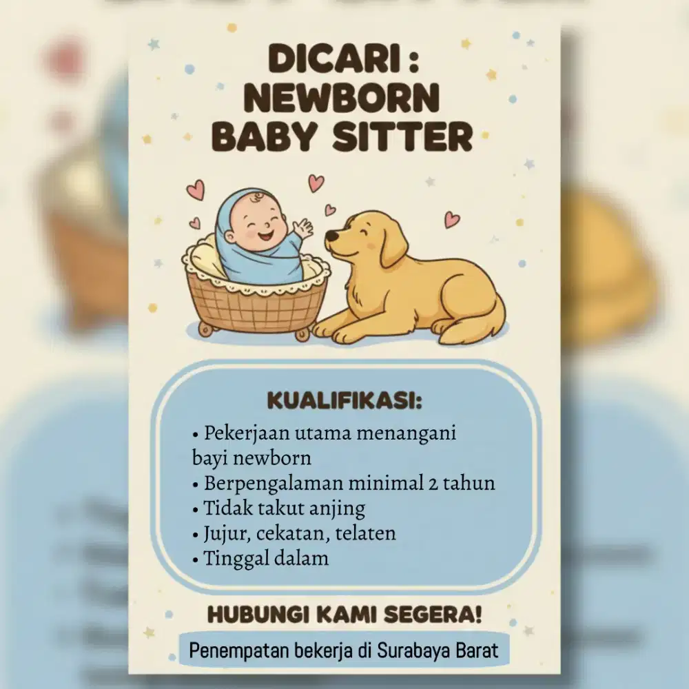 Dicari Baby Sitter Newborn Tinggal Dalam