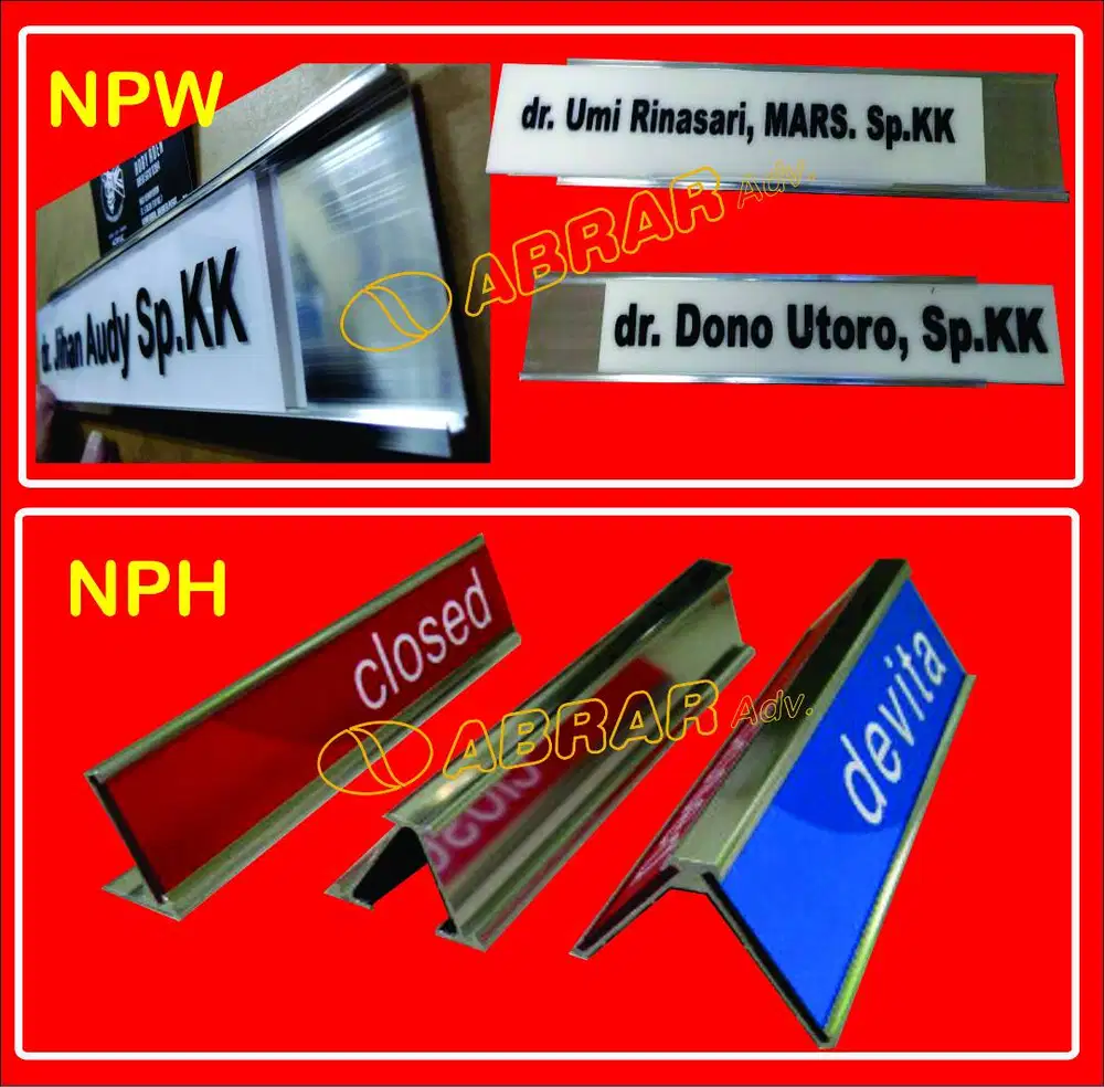 Papan Nama Meja Kantor/ Pintu, Dinding, Alumuium