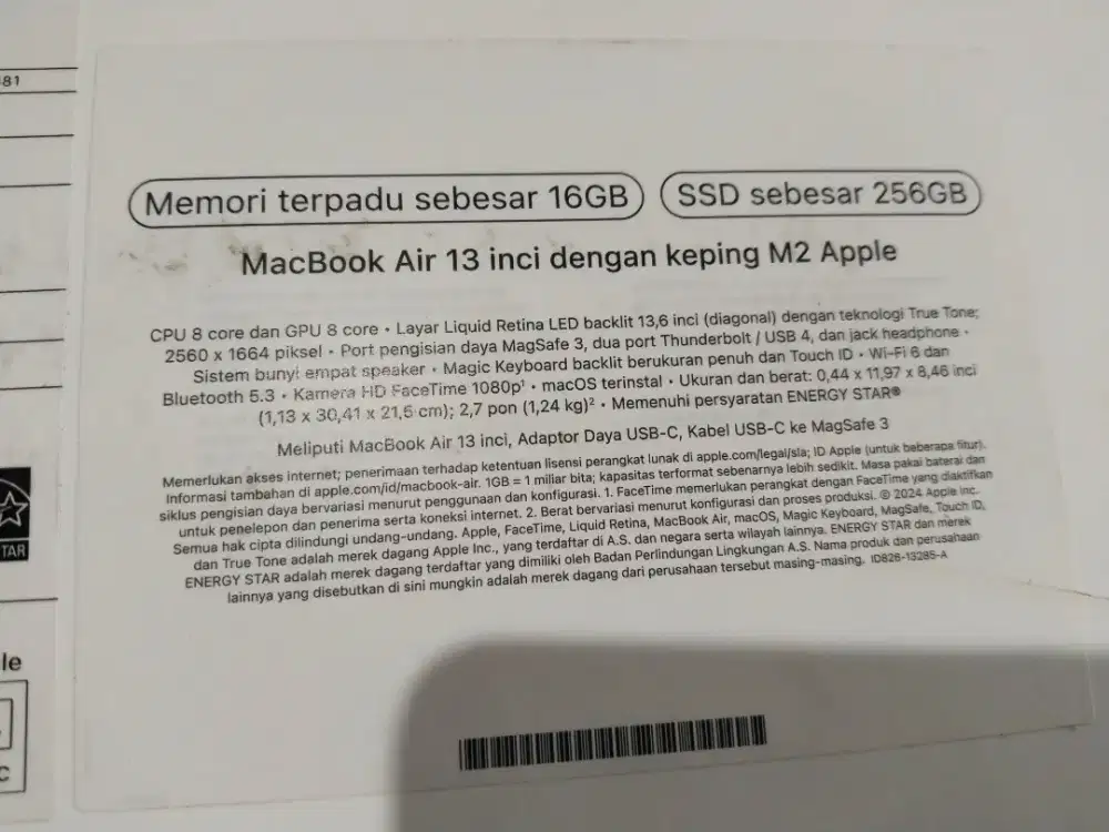 Dijual macbook air M2 RAM 16GB SSD 256GB Grnsi IBOX on  Lengkap