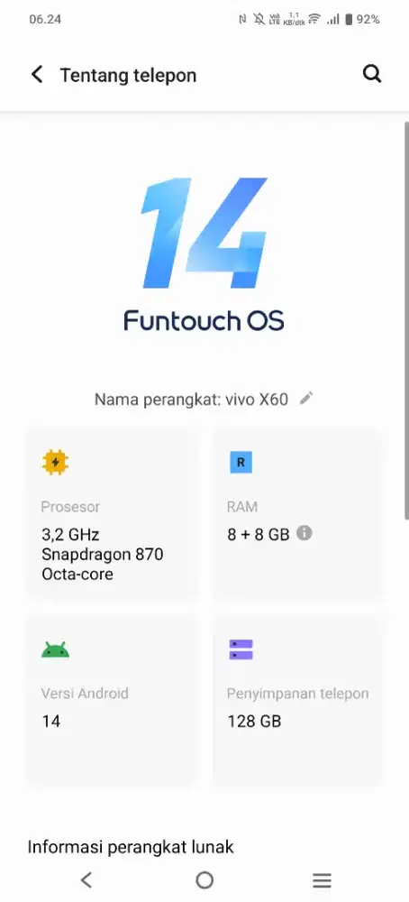Vivo X60 5G 3,2Ghz Snapdragon 870 Octa-Core Ram 8+8 Penyimpanan 128Gb