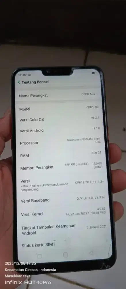 Oppo a3s. 2/16 mnus retak normal semua