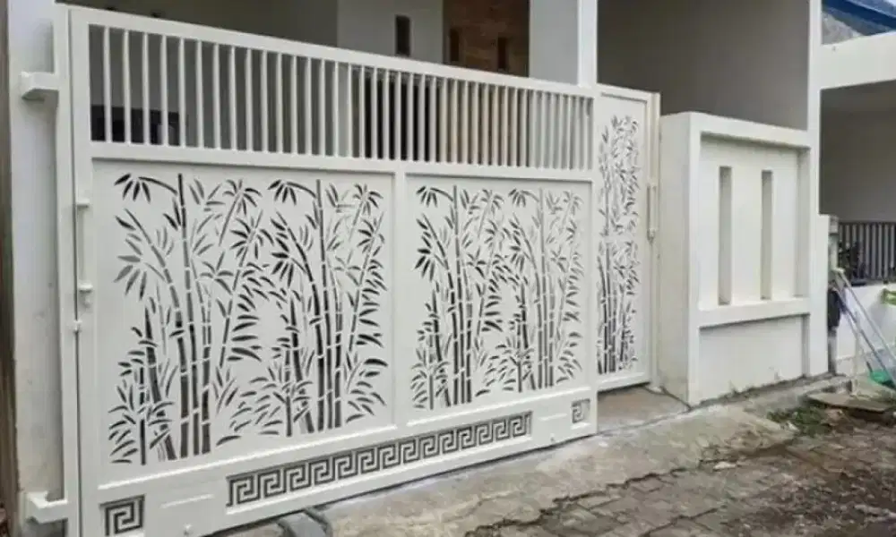 pagar plat cutting laser gambar tangkai bambu jepang