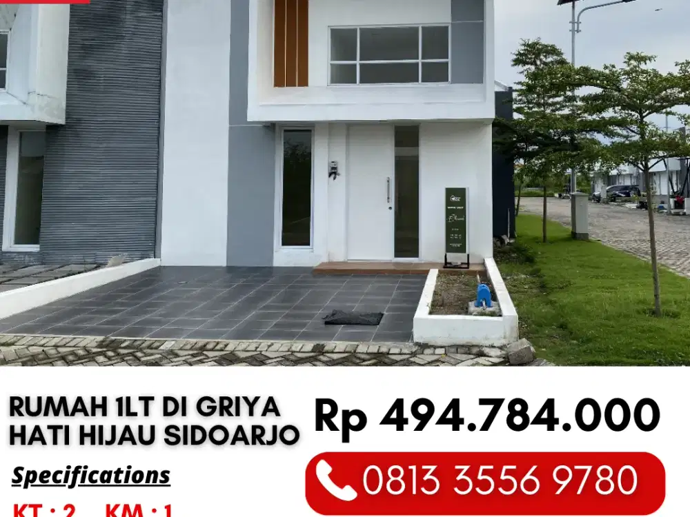 Rumah Tipe 36 Ready Stok Angsuran 1 Jutaan di Griya Hati Hijau Candi Sidoarjo