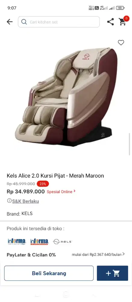 Kels kursi pijat bisa cicilan tanpa DP pakai indodana paylater