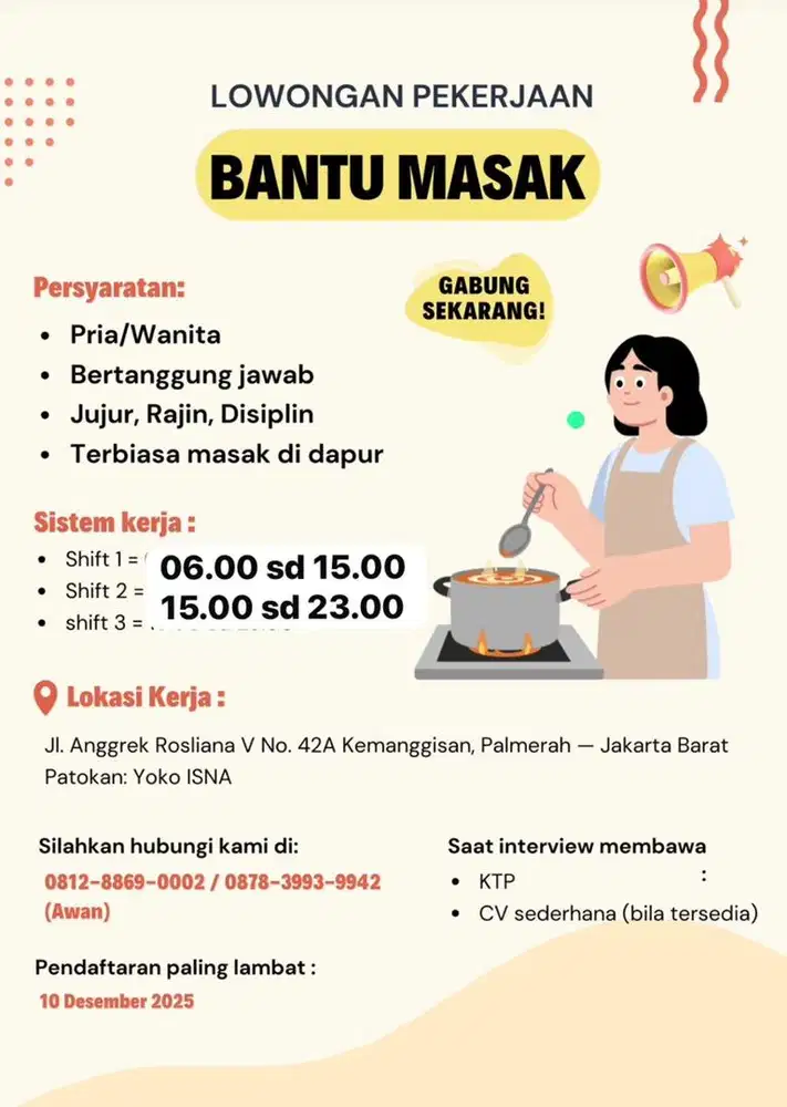 Lowker bagian dapur untuk tukang masak rumah produksi