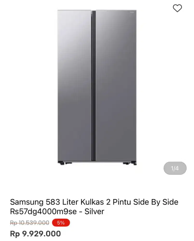 Samsung 583 Liter Kulkas 2 Pintu Side By Side
Rs57dg4000m9se - Silver