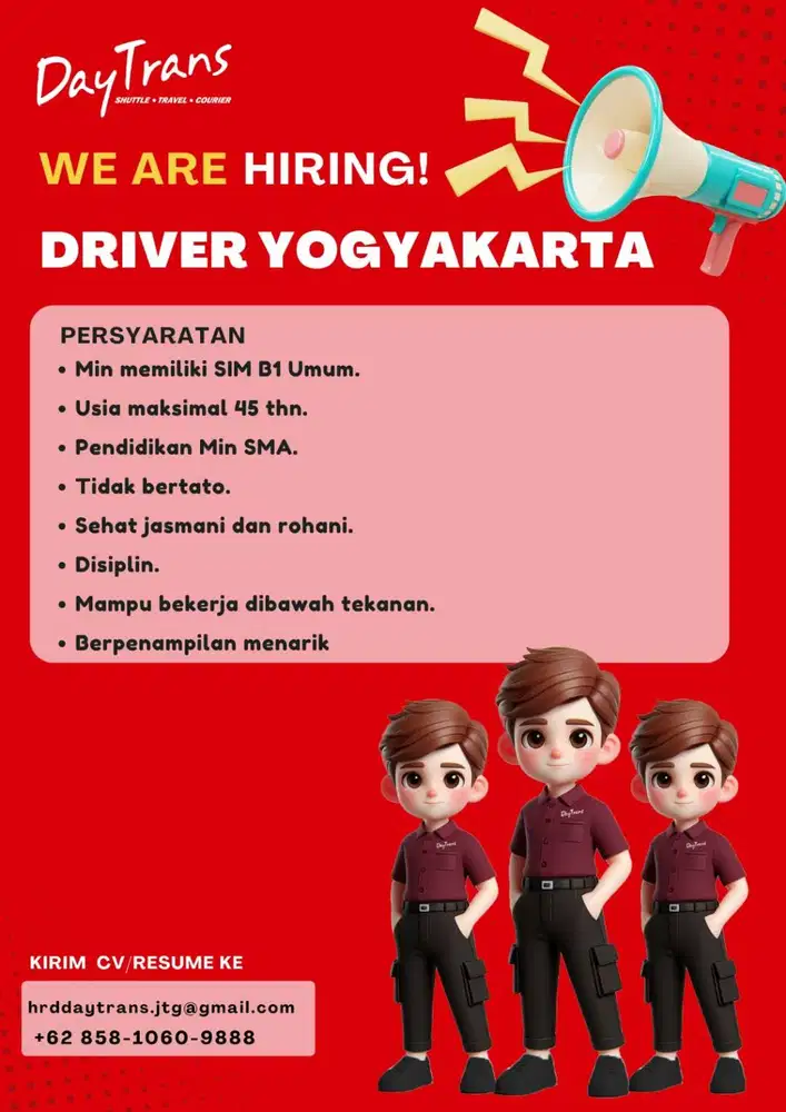 Lowongan Driver / Supir Daytrans Shuttle Jawa Timur, Jawa Tengah & DIY