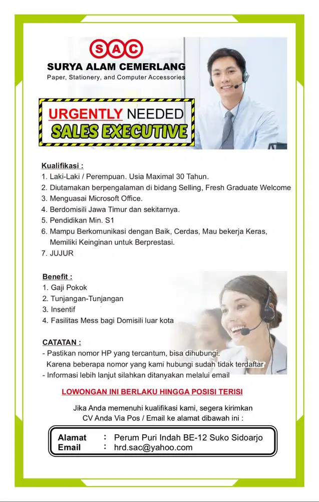 Lowongan Sales Executive / Telemarketing