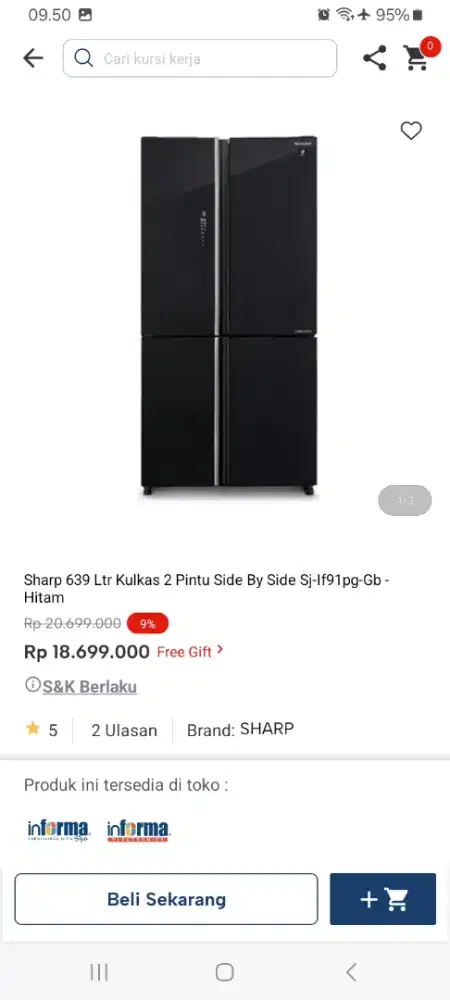 PROMO KREDIT SHARP 639 LTR KULKAS 4 PINTU SBS