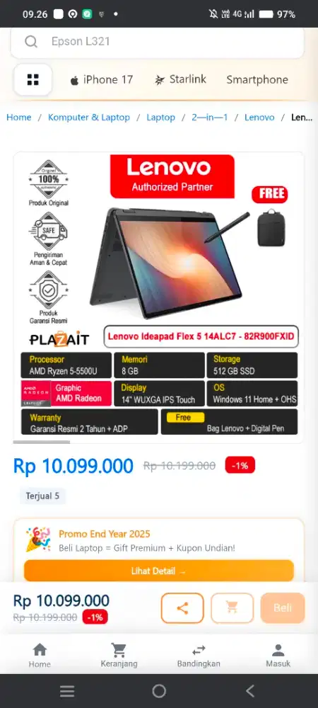 Laptop lenovo 82r9 amd flex 5