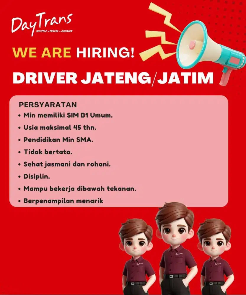 Lowongan Driver/Supir Daytrans Shuttle Jateng/Jatim/DIY