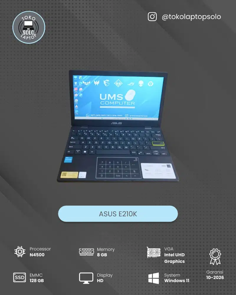 ASUS E210K INTEL CELERON N4500 Ram 8GB EMMC 128GB
