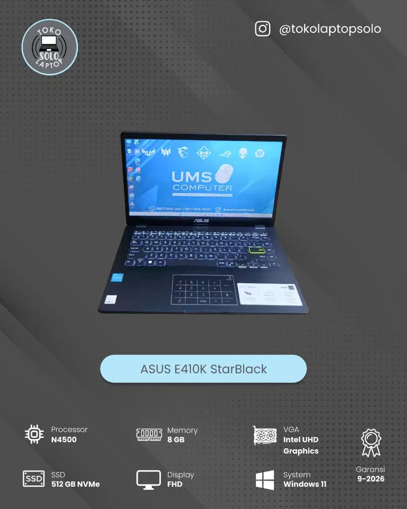 ASUS E410K INTEL CELERON N4500 Ram 8GB SSD 512GB