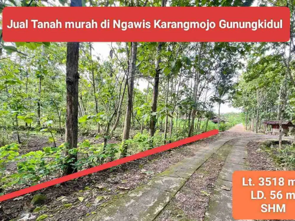 Jual Tanah murah strategis di Ngawis Karangmojo Gunungkidul Lt 3518 m2 hanya 70 rb permeter
