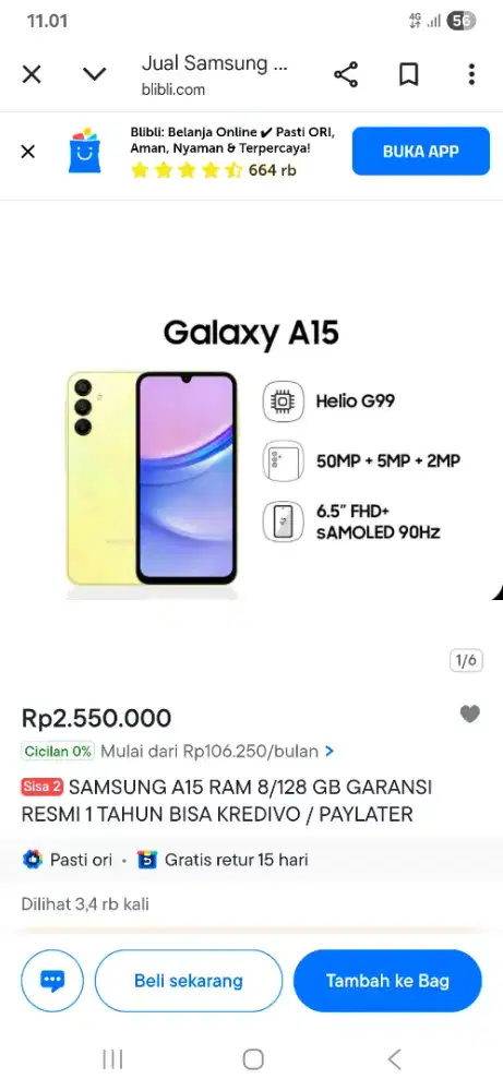 Samsung A15 mulus baru 6bln