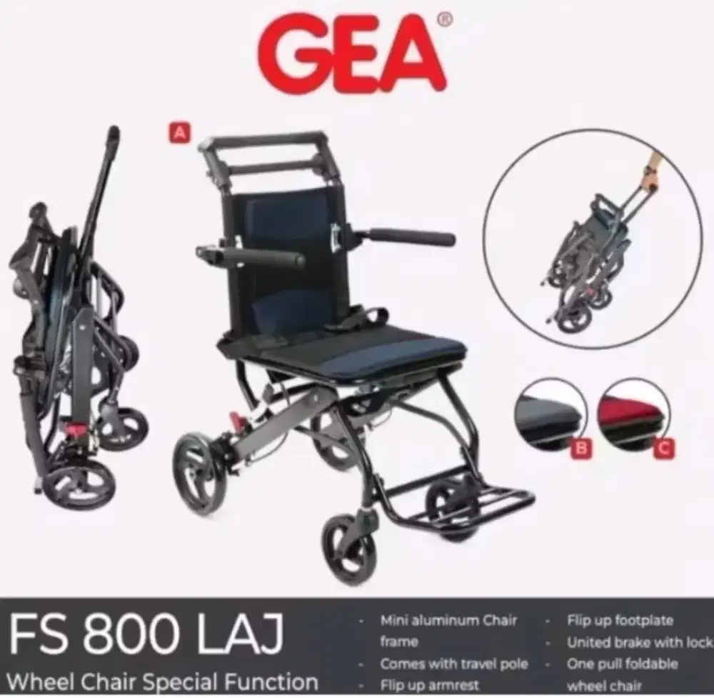 gea kursi roda travel gea fs800 LAJ wheelchair gea aluminium kursi rod