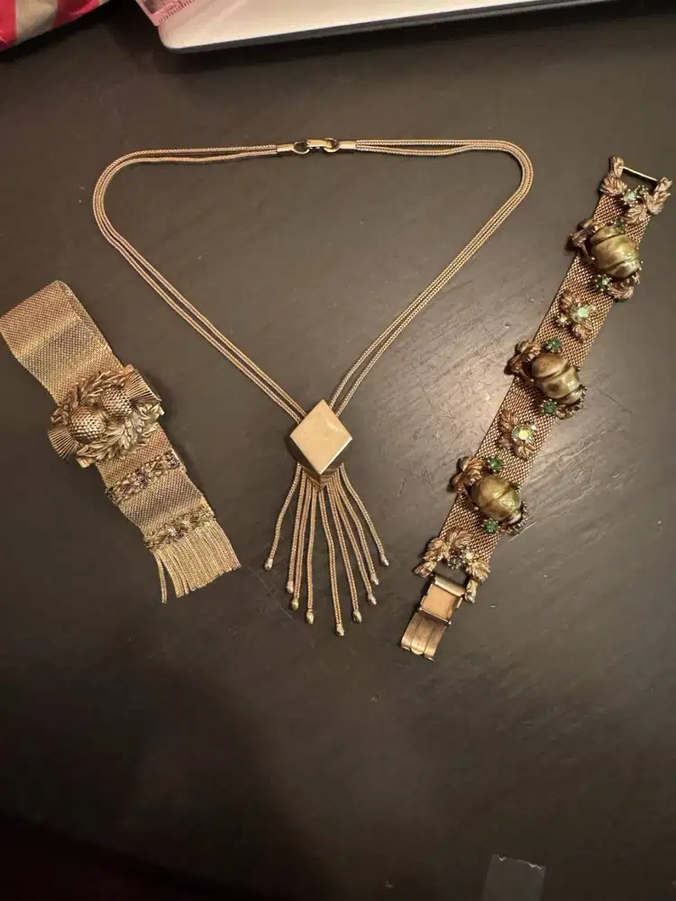 Vintage Gold Mesh Jewelry Lot Whiting & Davis Thistle Bracelet