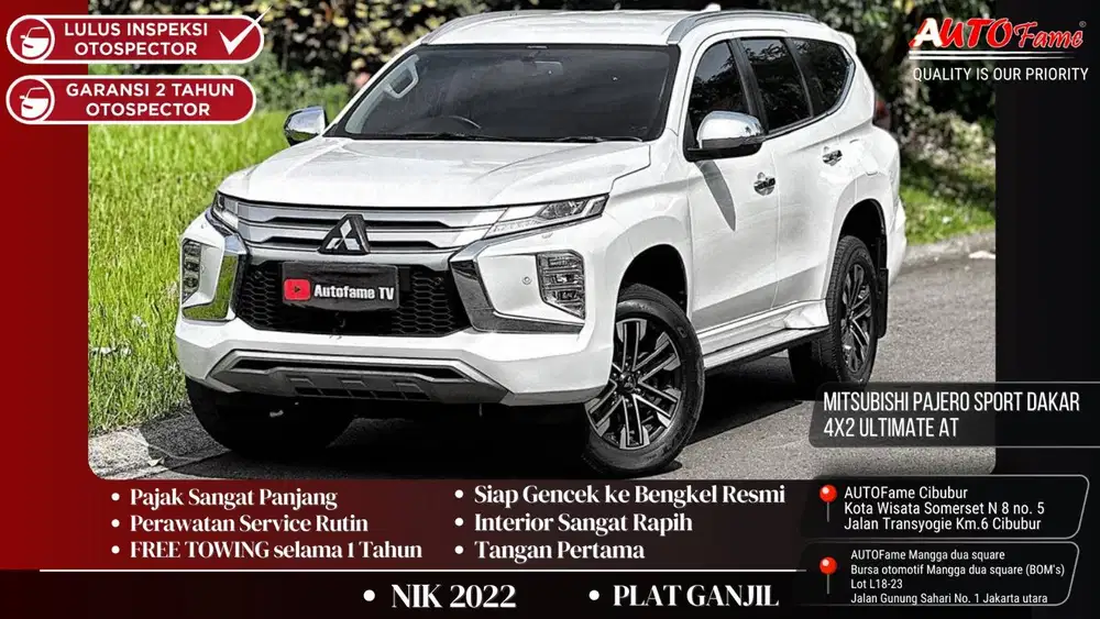 Mitsubishi Pajero Sport Dakar 4x2 Ultimate AT NIK 2022 White On Beige