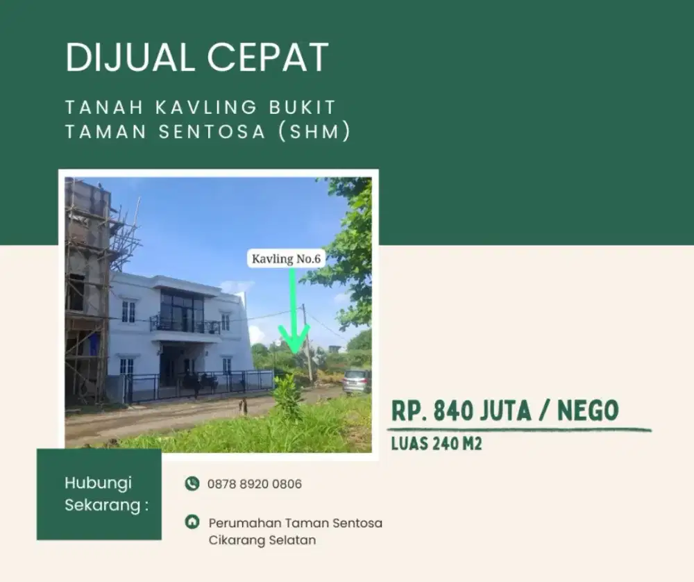 DIJUAL CEPAT Tanah Kavling Bukit Taman SENTOSA