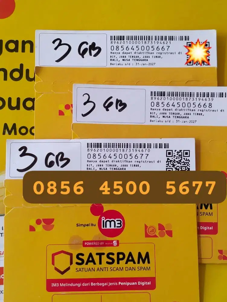 NOMOR CANTIK IM3 ISI KUOTA 3 GB BERLAKU SATU BULAN.