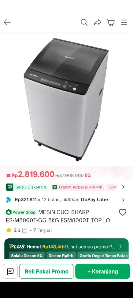 Dijual mesin cuci Sharp 8 kg