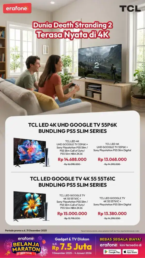 Promo TV TCL 55inc bundling PS5 bisa cicilan