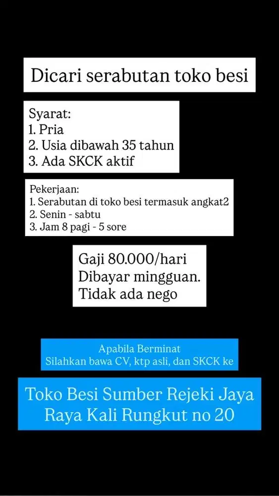 Lowongan serabutan toko besi