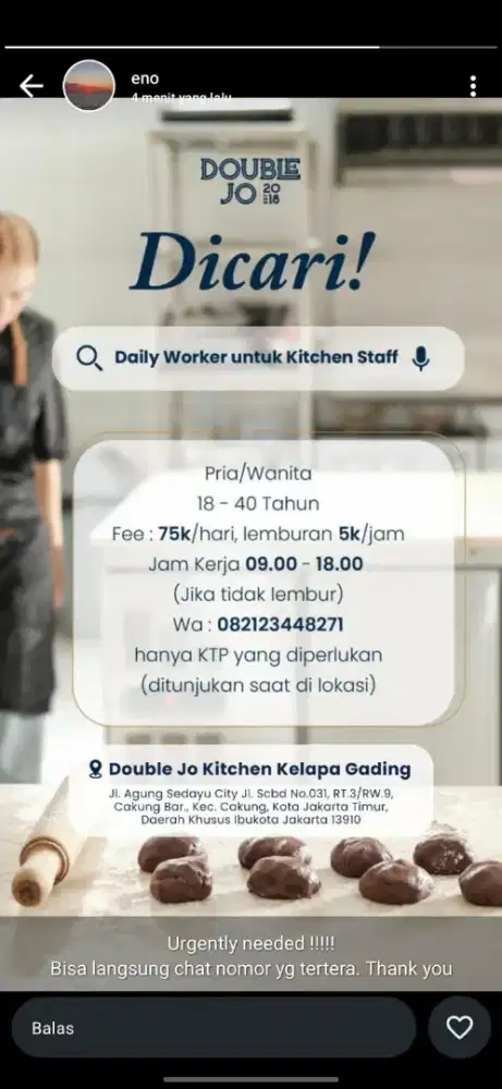 FREELANCE DAILY WORKER DOUBLE JO KITCHEN