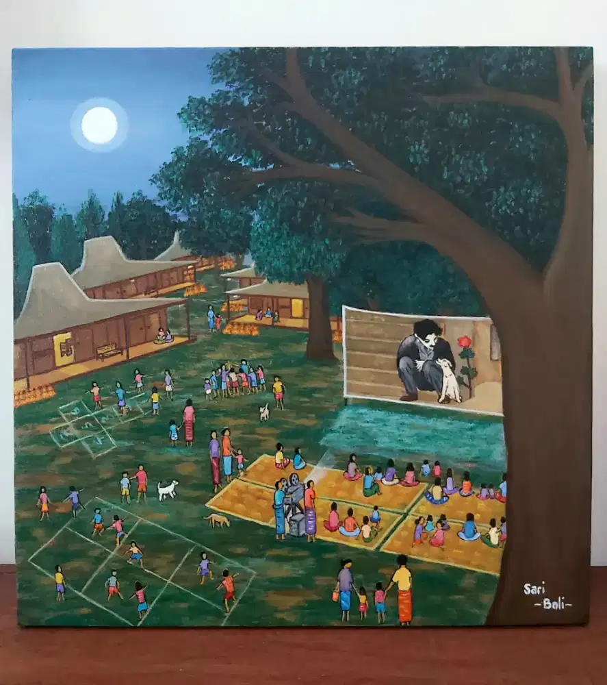 Lukisan Bergembira Saat Bulan Purnama by Sari-Bali