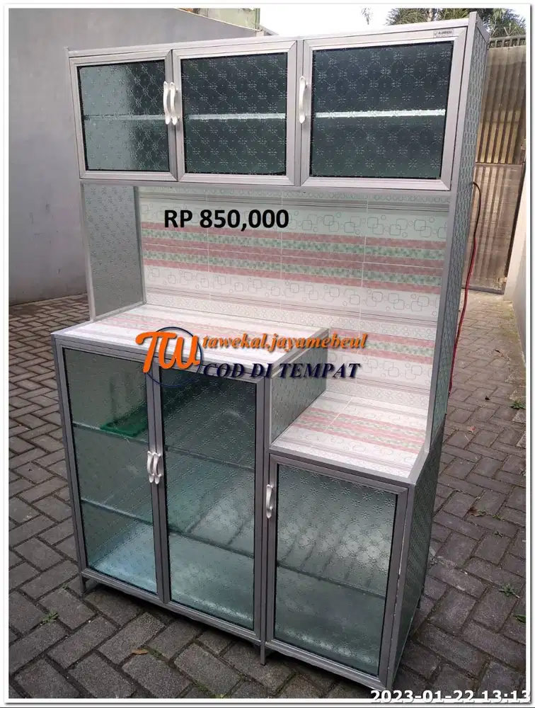 SET KANTOR RAK PIRING ALUMUNIUM RAK PIRING KACA LEMARI DAPUR