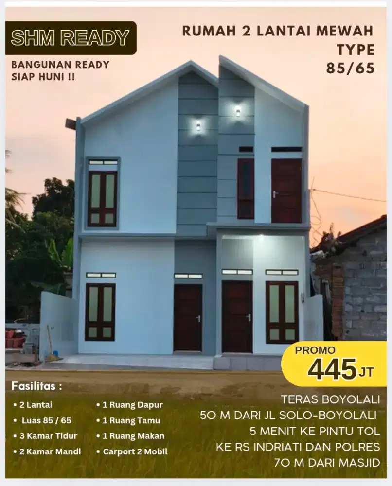 RUMAH 2 LANTAI TERAS BOYOLALI CUMA 445JUTA