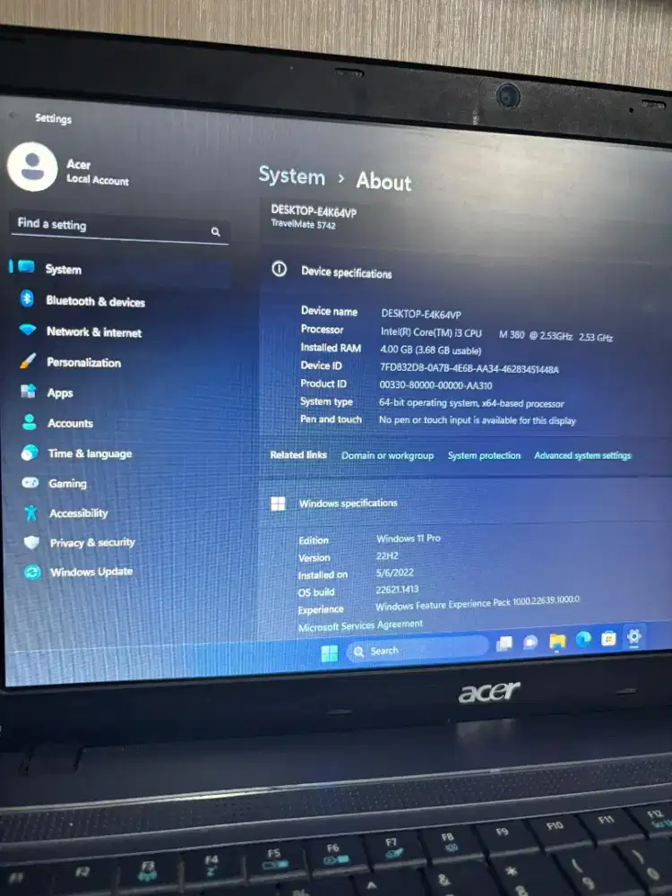 Laptop Acer TravelMate 5742 Ukuran 15