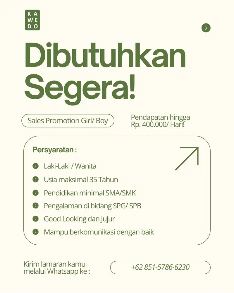 INSENTIF BESAR Dicari SPG/SPB berpengalaman