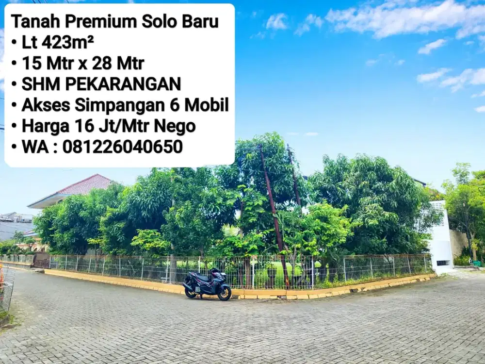 Jual Tanah Premium di Solo Baru Siap Bangun, Akses Simpangan 6 Mobil